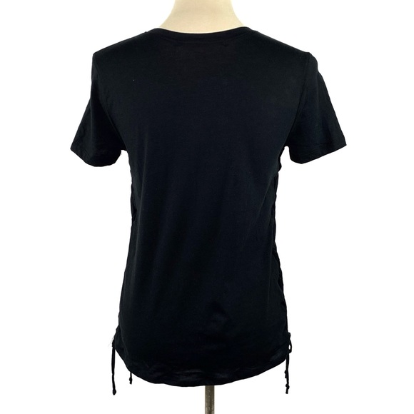 Not Your Baby Top Side Lace Up Black Graphic Tee S - Picture 3 of 7